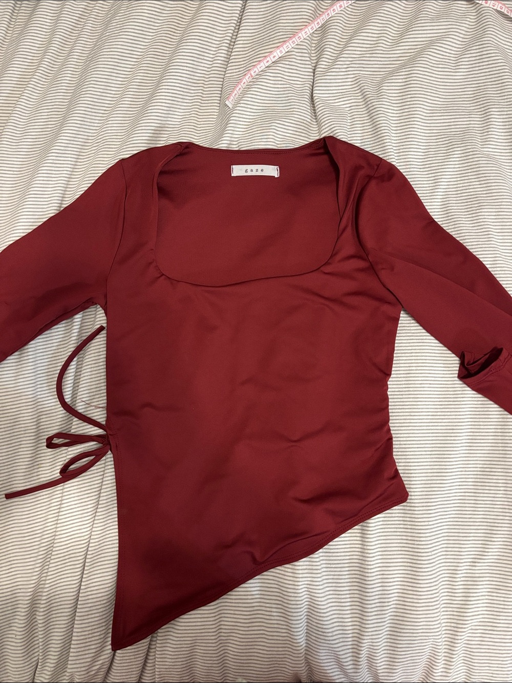 Gaze Wine Square-Neck Asymmetric Long Sleeve Top